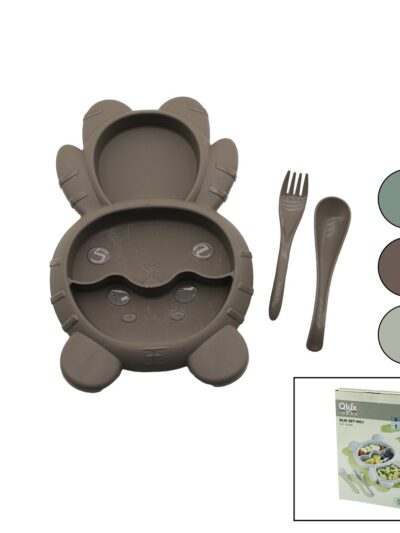 Ayıcık MODEL=3 Bölmeli Bebek Beslenme Seti 3PCS=MAMA Kabı-kaşık-çatal 500ML Renkli Plst