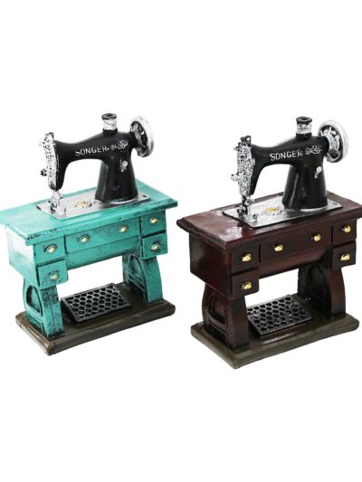 Dikiş Makinesi Vintage Dekoratif Biblo - Kumbara Renkli 20X15X8.5CM Reçine
