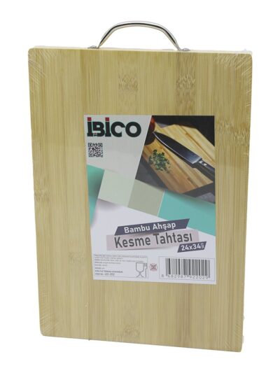 24X34 X 1.7CM Lux Ahşap Bambu Kesim Panosu - Kesme Tahtası Metal Kulplu