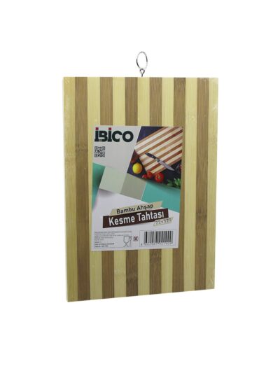 22 X 32 X 1.4CM Beyaz Çizgili Ahşap Bambu Kesim Panosu - Kesme Tahtası Metal Kulplu