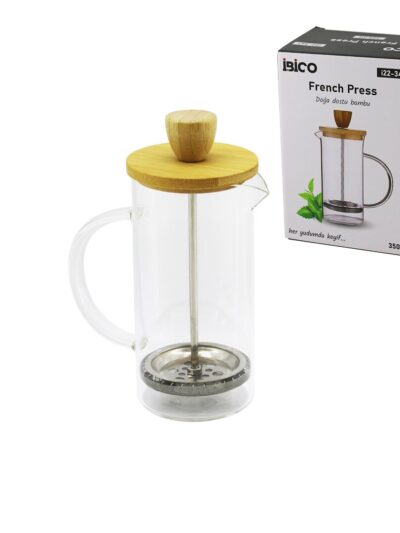 French Press Bambu Kapak 350ML Cam Bitki Süzgeçi