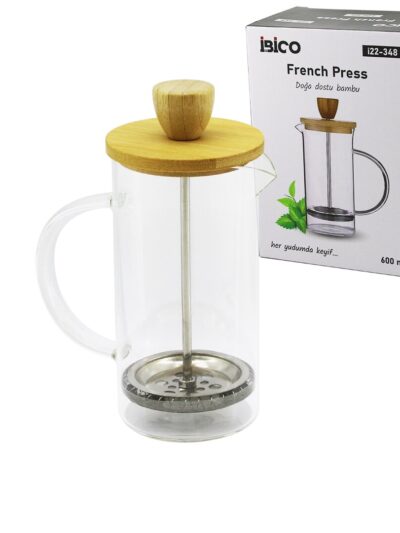 French Press Bambu Kapak 600ML Cam Bitki Süzgeçi