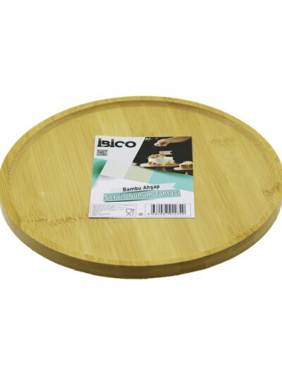 YUVARLAK=24.5CM AYAKLI=4CM Kenarlı Yüzey Ahşap Bambu Sunum Tepsisi - Mini Sofra