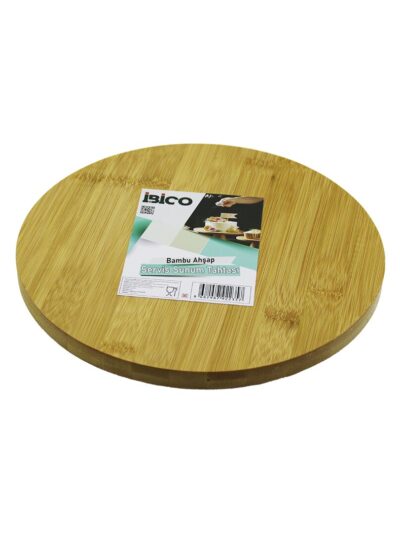 YUVARLAK=24.5CM Ayaklı= 4CM Düz Yüzey Ahşap Bambu Sunum Tepsisi - Mini Sofra