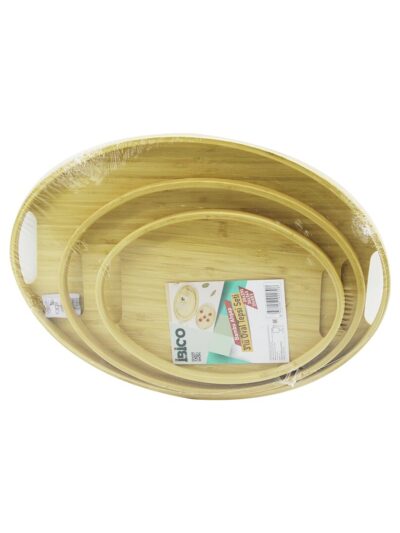 Oval - 3 Boy Bambu Ahşap Tepsi Seti 20X29--26X36--31X45CM