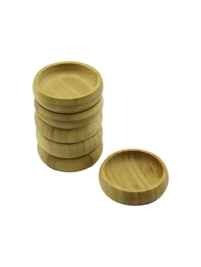 6 Adet - Yuvarlak Ahşap Bambu Çerezlik - Lokumluk Kase Derinlik: 1.7CM - Çap: 8.8CM
