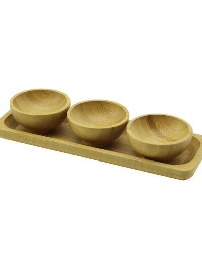 3PCS - Sunum Tepsili Mini - Çap: 6CM Ahşap Bambu Lokumluk - Çerezlik Kase