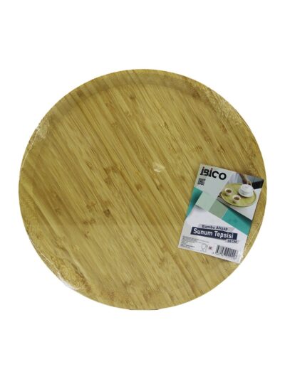 YUVARLAK=38CM Ahşap Bambu Servis Sunum Tepsi - Tahtası