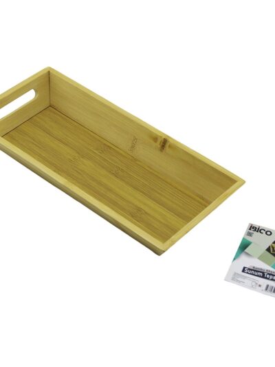 DİKDÖRTGEN=16X35CM DERİN=4.5CM Ahşap Bambu Sunum Tepsisi Çift Oyma Kulplu