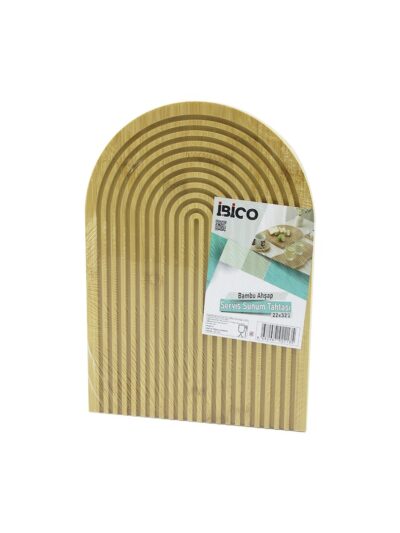 Yarım Daire Çift Taraflı=düz - Kanallı Ahşap Bambu Sunum Tepsi 22X32CM