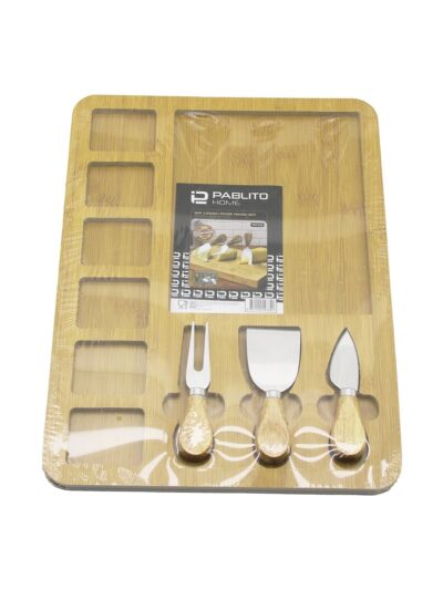 Dikdörtgen 6+1 Bölmeli Mdf Kahvaltı Peynir Sunum Panosu 3 Bıçak=ahşap Sap 30X39.5CM