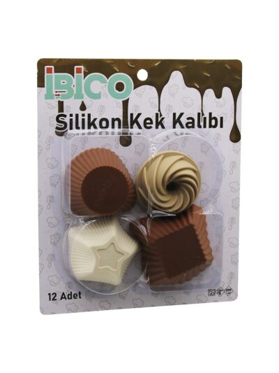 12PCS Renkli Silikon Muffin - Kek Kalıp Mix Şekil= 3-DİKDÖRTGEN - 3-YUVARLAK - 3-RÜZGAR Gülü - 3-YILDIZ
