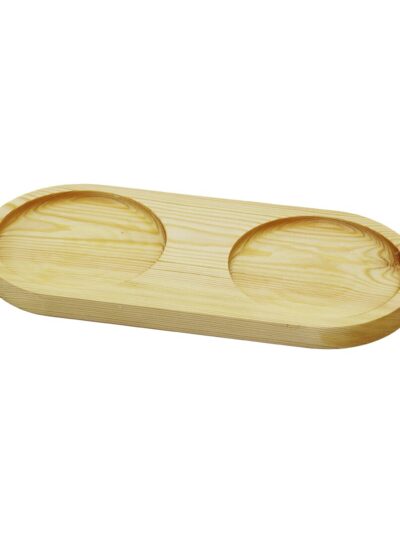 2 Bölmeli - Oval Açık Renk=sade Ahşap Yağdanlık Altlık 27X12.5CM