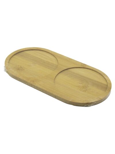 2 Bölmeli Oval Ahşap Bambu Yağdanık Altlık 12X24X0.8CM