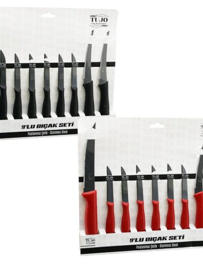 9PCS Tırtırlı Bıçak Seti 1AD 24CM Ekmek 2AD 10CM Sebze 6AD 6.5CM Meyve