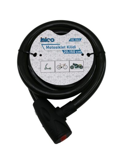 Anahtarlı Aç-kapa Kilit Kapaklı Motor - Bisiklet Kilit Çelik Tel Siyah Şeffaf Kılıf 20MMX150CM