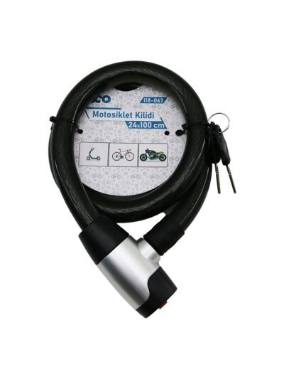 Anahtarlı Metal Kaplama Kafa Çek-it Kilit Kapak Motor - Bisiklet Kilit Çelik Tel Siyah Şeffaf Kılıf 24MMX100CM