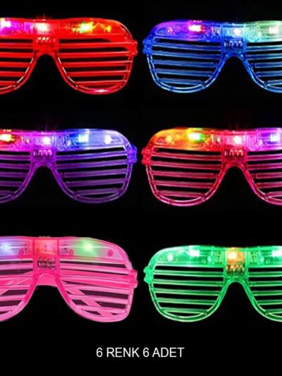 Işıklı Panjur Şeritli Led Parti Gözlüğü 6 Renk 6’lı Set